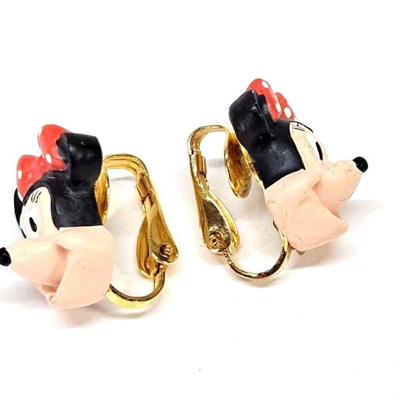 VINTAGE NEW Disney Minnie Mouse Head Clip Clip-On Earrings - Picture 2 of 4
